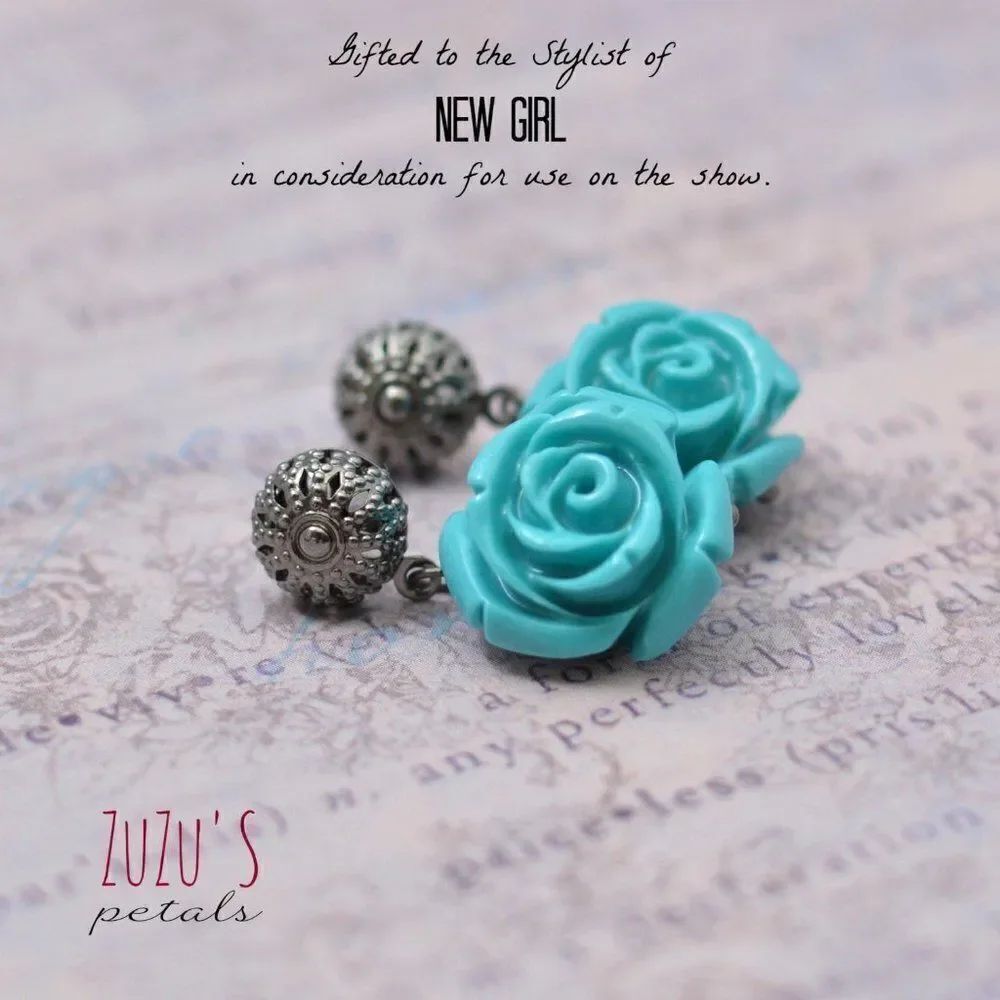Turquoise Rose Silver Filigree Post Earrings - Picture 2 of 5